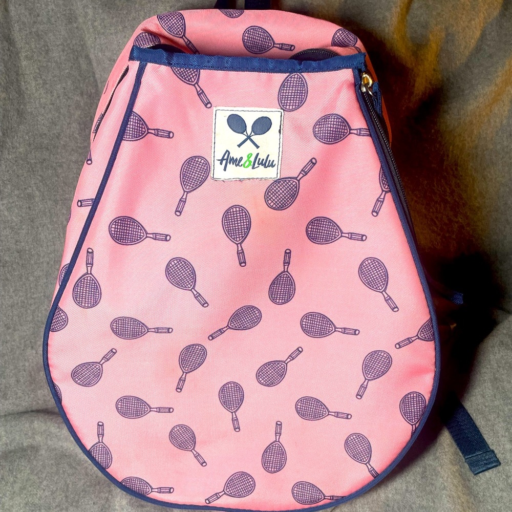 EUC Ame & LuLu LITTLE LOVE Tennis Racquet Backpack Pink/Nav 11’L x 4’W x 15.5’H.
